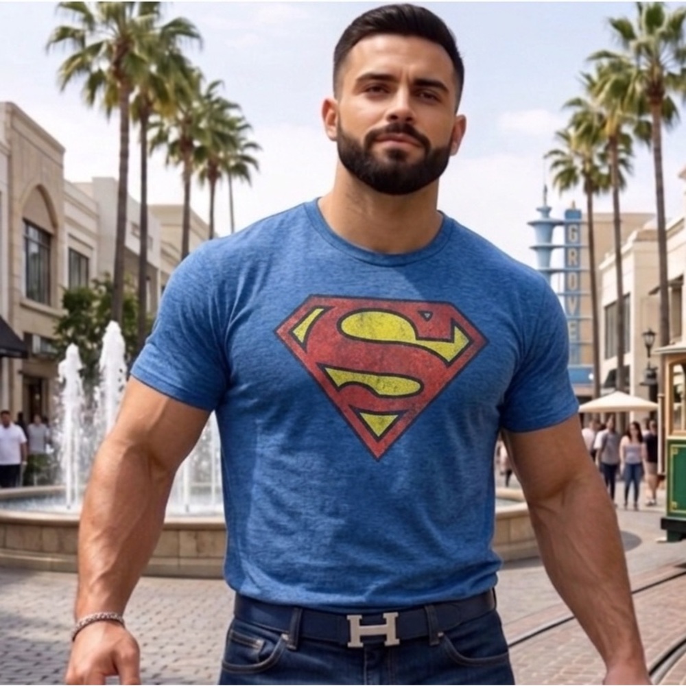 DC Comics Blue Short-Sleeve T-Shirt with Distressed Red & Yellow Superman Emblem